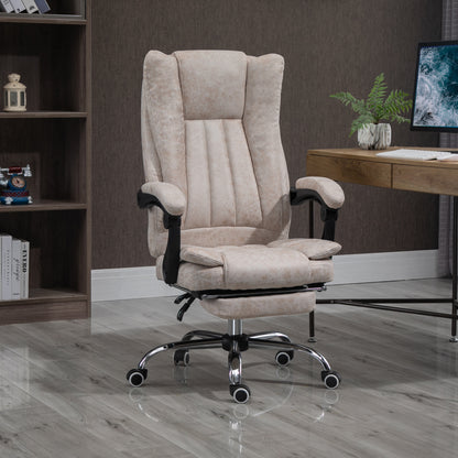 Office Chair Swivel Chair with Reclining Function Footrest Office Seat Height Adjustment Chair Desk Chair Microfiber Plastic Metal Nylon Beige+Black+Silver 63 x 71 x 110-118 cm