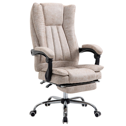 Office Chair Swivel Chair with Reclining Function Footrest Office Seat Height Adjustment Chair Desk Chair Microfiber Plastic Metal Nylon Beige+Black+Silver 63 x 71 x 110-118 cm