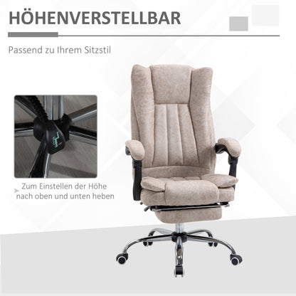 Office Chair Swivel Chair with Reclining Function Footrest Office Seat Height Adjustment Chair Desk Chair Microfiber Plastic Metal Nylon Beige+Black+Silver 63 x 71 x 110-118 cm