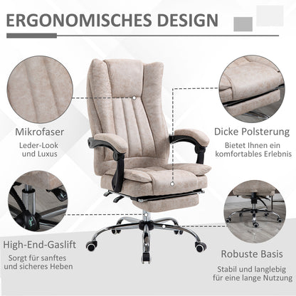 Office Chair Swivel Chair with Reclining Function Footrest Office Seat Height Adjustment Chair Desk Chair Microfiber Plastic Metal Nylon Beige+Black+Silver 63 x 71 x 110-118 cm