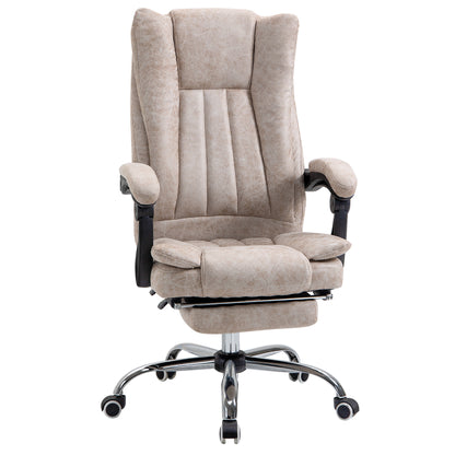 Office Chair Swivel Chair with Reclining Function Footrest Office Seat Height Adjustment Chair Desk Chair Microfiber Plastic Metal Nylon Beige+Black+Silver 63 x 71 x 110-118 cm