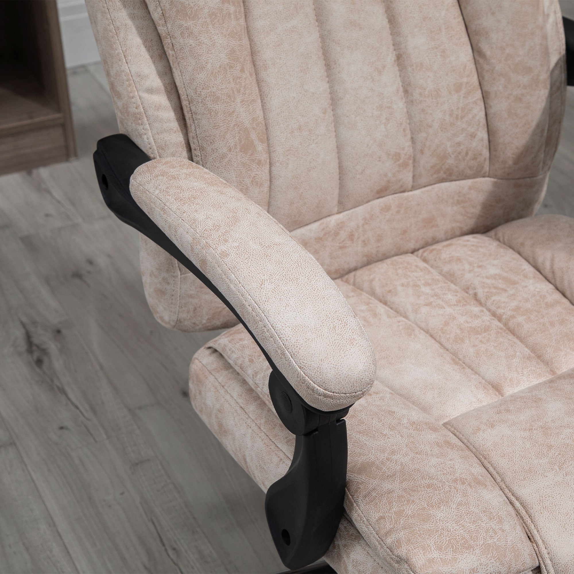 Office Chair Swivel Chair with Reclining Function Footrest Office Seat Height Adjustment Chair Desk Chair Microfiber Plastic Metal Nylon Beige+Black+Silver 63 x 71 x 110-118 cm