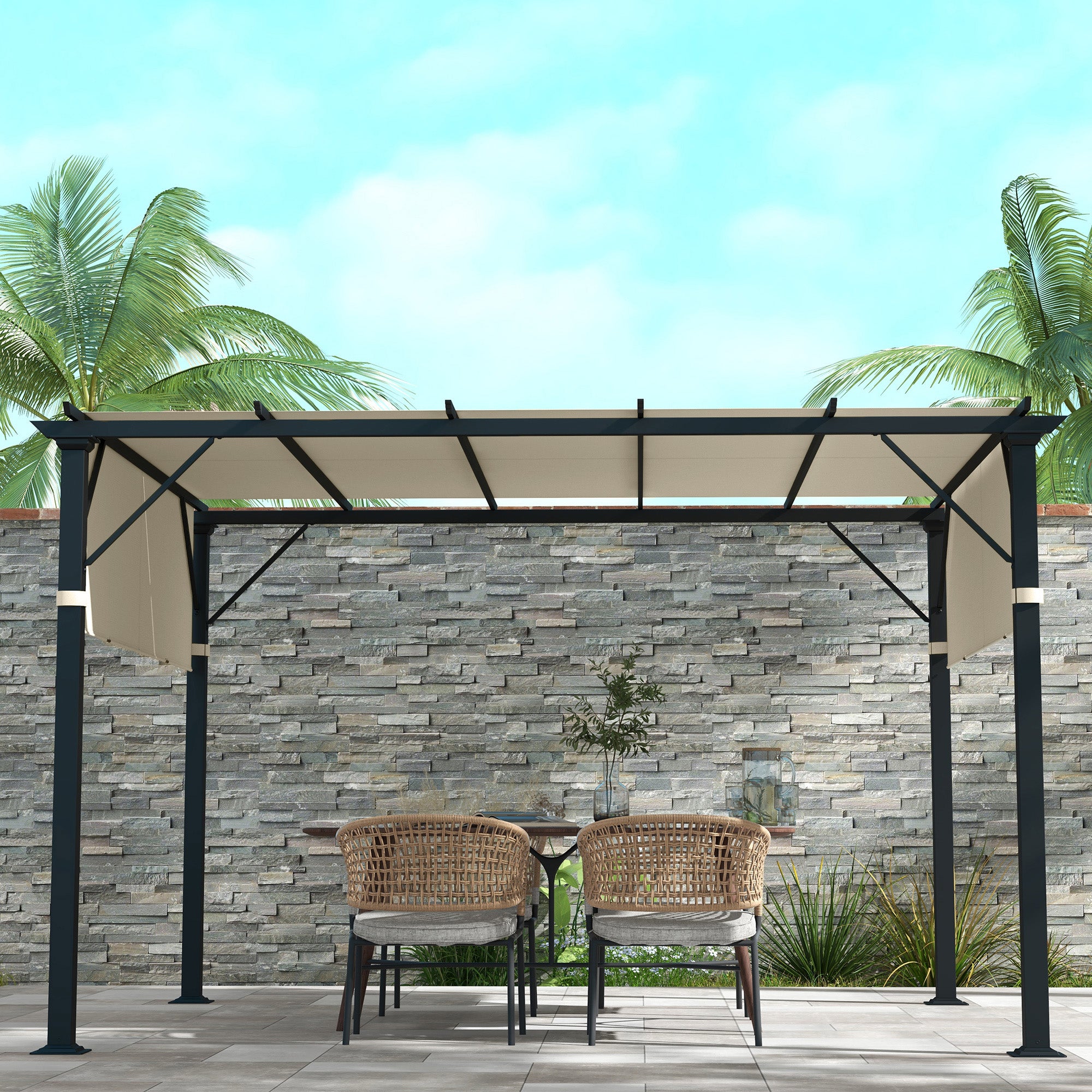 3x3m Gazebo Pergola Cover, Polyester 180g/㎡ with Pockets and Straps for Poles, UV30+, 488x122 cm, Cream