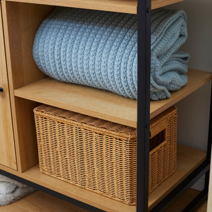 Clothes Rack with Steel and Wood Industrial Style, Cabinet with Internal Shelf and 2 Side Open Compartments, 80x40x180cm, Natural