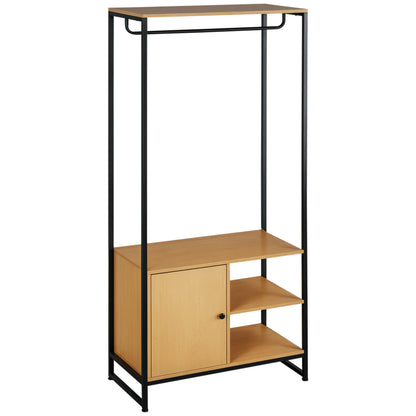 Clothes Rack with Steel and Wood Industrial Style, Cabinet with Internal Shelf and 2 Side Open Compartments, 80x40x180cm, Natural