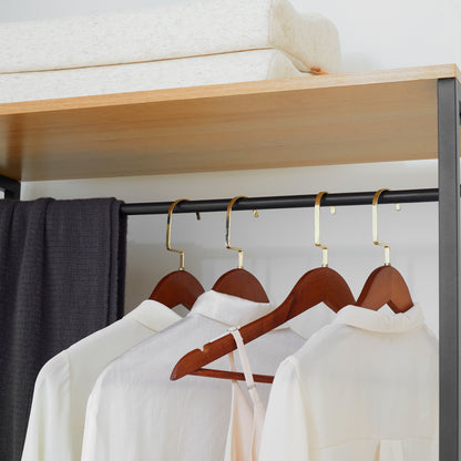 Clothes Rack with Steel and Wood Industrial Style, Cabinet with Internal Shelf and 2 Side Open Compartments, 80x40x180cm, Natural