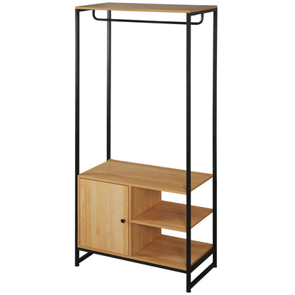 Clothes Rack with Steel and Wood Industrial Style, Cabinet with Internal Shelf and 2 Side Open Compartments, 80x40x180cm, Natural