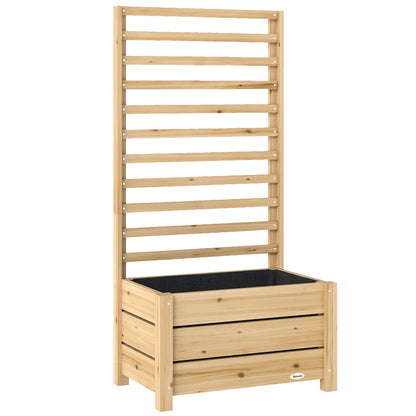 Raised Planter with Trellis — Natural Spruce Wood, Drainage Hole, Non-Woven Liner, 60 x 39 x 120 cm (23.6 x 15.4 x 47.2 in)