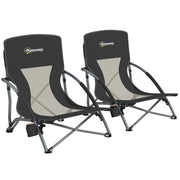 Set of 2 foldable beach chairs, lightweight camping chairs 2.2 kg, with mesh backrest, carrying bag, and cup holder for garden, picnic, festival, travel, black