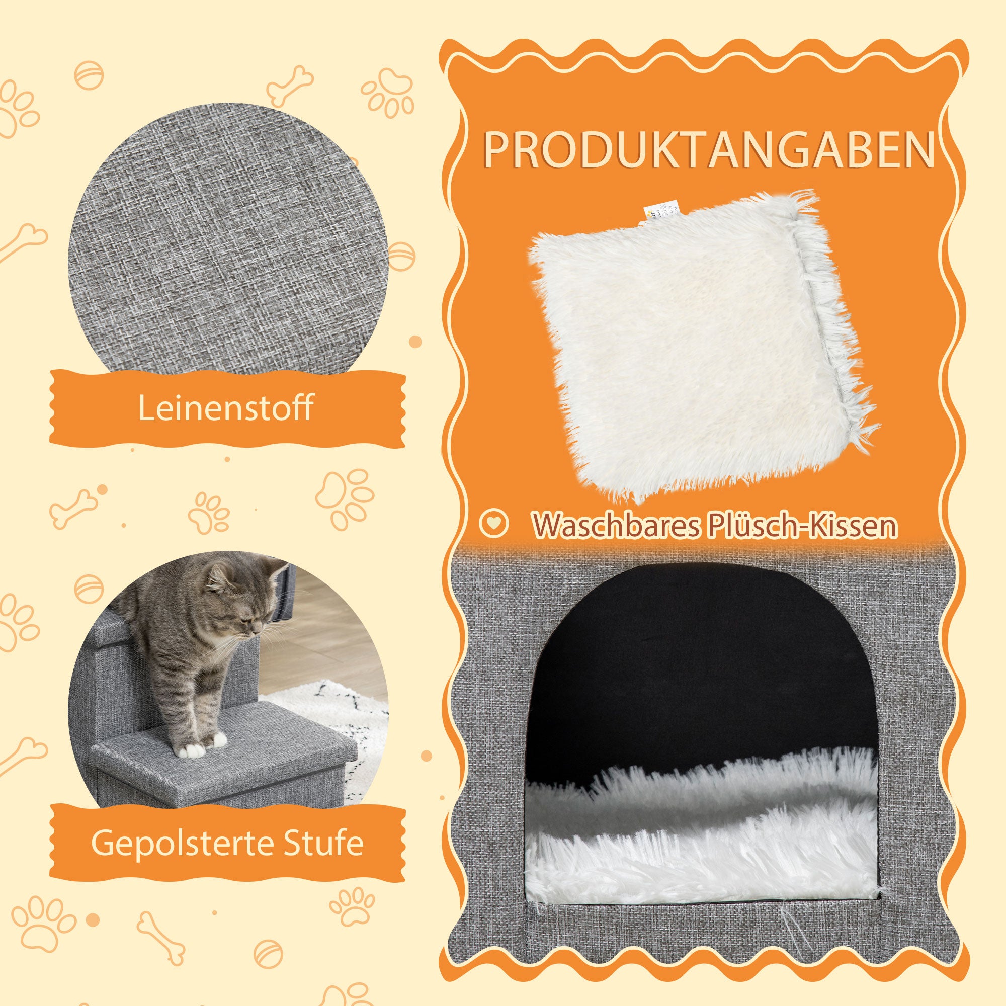 Dog Stairs 3 Steps 40.5cm High Pet Stairs with Cave Cushion Storage Space Cat Stairs for Small Dogs Dog Ramp with Washable Cover Entry Aid for Bed, Sofa, Couch, and Car Light Gray