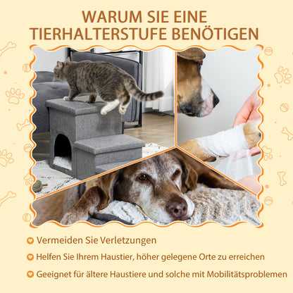 Dog Stairs 3 Steps 40.5cm High Pet Stairs with Cave Cushion Storage Space Cat Stairs for Small Dogs Dog Ramp with Washable Cover Entry Aid for Bed, Sofa, Couch, and Car Light Gray