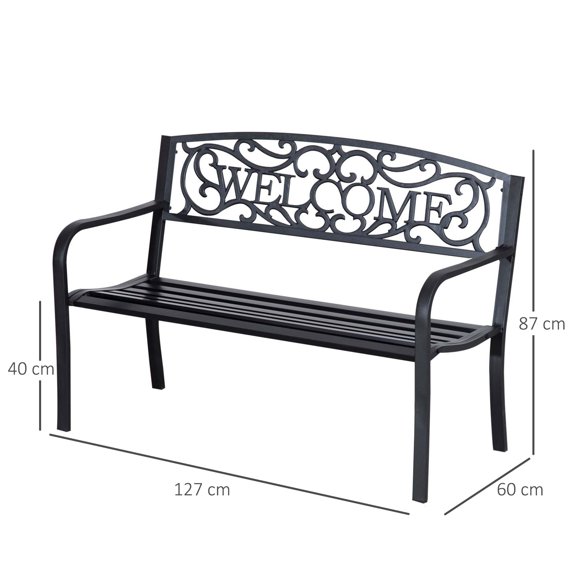 2-Seater Garden Bench Park Bench Metal Garden Furniture