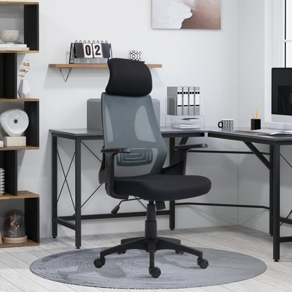 Ergonomic Tiltable Office Chair with Lumbar Support, Swivel Desk Chair with Headrest and Adjustable Height for Study, in Breathable Mesh Fabric, Black