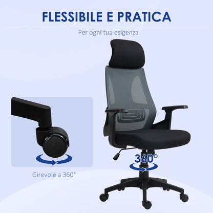 Ergonomic Tiltable Office Chair with Lumbar Support, Swivel Desk Chair with Headrest and Adjustable Height for Study, in Breathable Mesh Fabric, Black