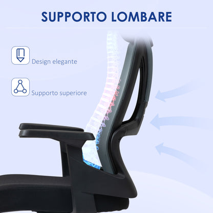 Ergonomic Tiltable Office Chair with Lumbar Support, Swivel Desk Chair with Headrest and Adjustable Height for Study, in Breathable Mesh Fabric, Black