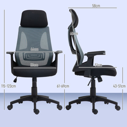Ergonomic Tiltable Office Chair with Lumbar Support, Swivel Desk Chair with Headrest and Adjustable Height for Study, in Breathable Mesh Fabric, Black