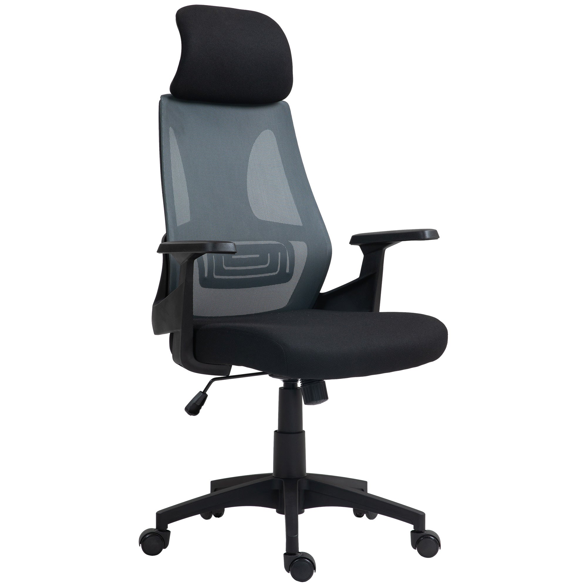 Ergonomic Tiltable Office Chair with Lumbar Support, Swivel Desk Chair with Headrest and Adjustable Height for Study, in Breathable Mesh Fabric, Black