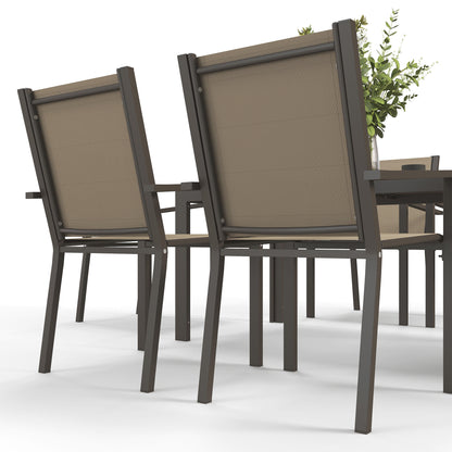 7-Piece Outdoor Dining Set Table and 6 Garden Chairs with Stackable Chairs and Steel Frame for Terrace Patio Khaki and Brown