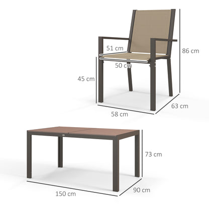 7-Piece Outdoor Dining Set Table and 6 Garden Chairs with Stackable Chairs and Steel Frame for Terrace Patio Khaki and Brown