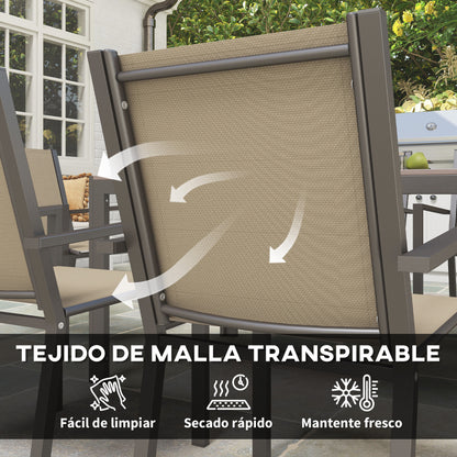 7-Piece Outdoor Dining Set Table and 6 Garden Chairs with Stackable Chairs and Steel Frame for Terrace Patio Khaki and Brown