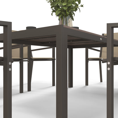 7-Piece Outdoor Dining Set Table and 6 Garden Chairs with Stackable Chairs and Steel Frame for Terrace Patio Khaki and Brown