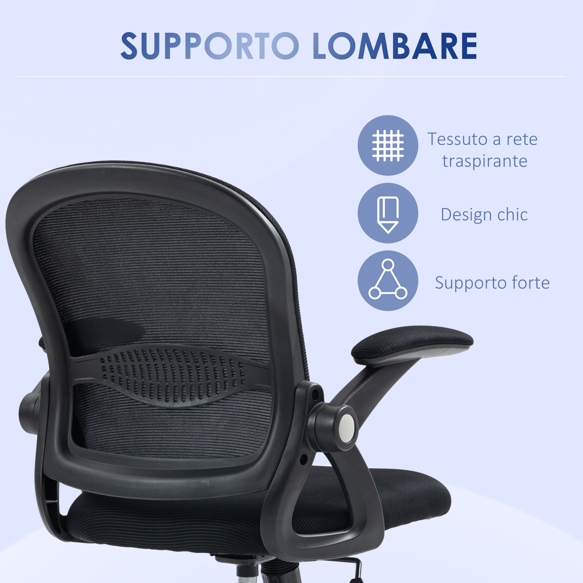 Ergonomic Office Chair with Mesh Backrest and Padded Seat, Adjustable Height, 65.5x61.5x88-97.5cm, Black