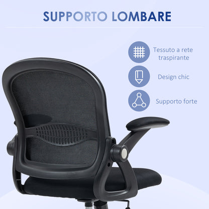 Ergonomic Office Chair with Mesh Backrest and Padded Seat, Adjustable Height, 65.5x61.5x88-97.5cm, Black