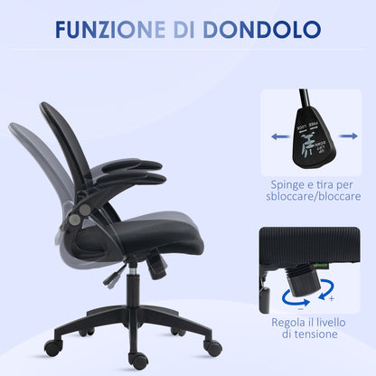 Ergonomic Office Chair with Mesh Backrest and Padded Seat, Adjustable Height, 65.5x61.5x88-97.5cm, Black