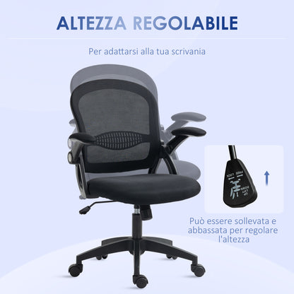 Ergonomic Office Chair with Mesh Backrest and Padded Seat, Adjustable Height, 65.5x61.5x88-97.5cm, Black