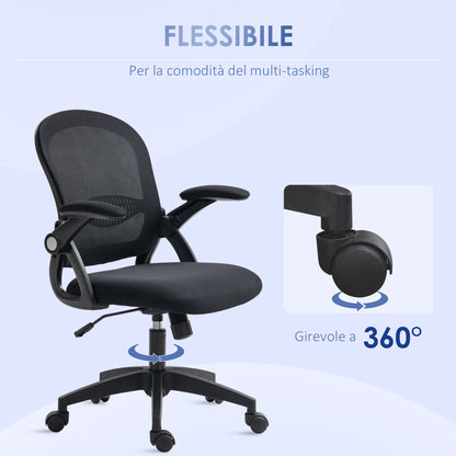Ergonomic Office Chair with Mesh Backrest and Padded Seat, Adjustable Height, 65.5x61.5x88-97.5cm, Black