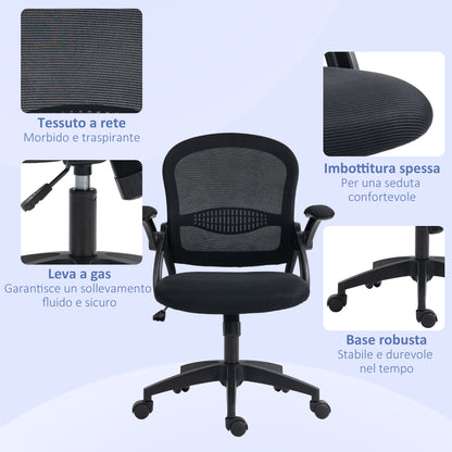 Ergonomic Office Chair with Mesh Backrest and Padded Seat, Adjustable Height, 65.5x61.5x88-97.5cm, Black