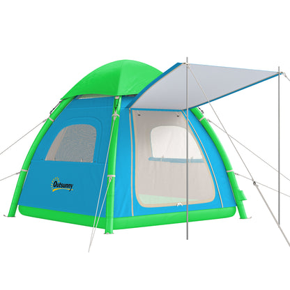 Inflatable 3-Person Camping Tent – Quick-Setup Air Tent with Pump, Mesh Windows, Removable Rainfly, Glow Pegs, Full Standing Height, 3000 mm Waterproof