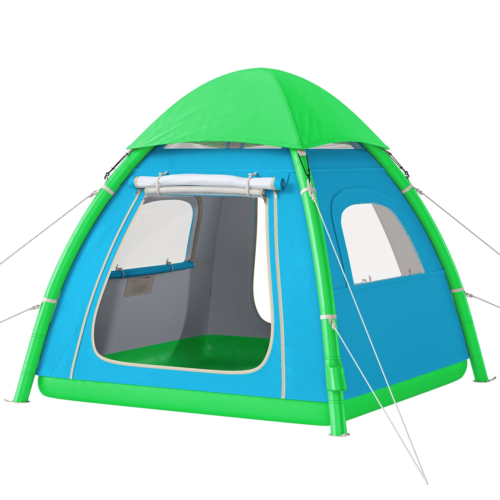 Inflatable 3-Person Camping Tent – Quick-Setup Air Tent with Pump, Mesh Windows, Removable Rainfly, Glow Pegs, Full Standing Height, 3000 mm Waterproof
