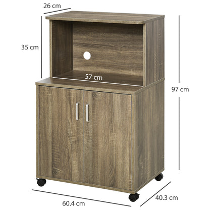 Multi-Purpose Kitchen Cart with 4 Wheels, Cabinet with Shelf for Microwave in Particle Board, 60.4x40.3x97cm, Gray