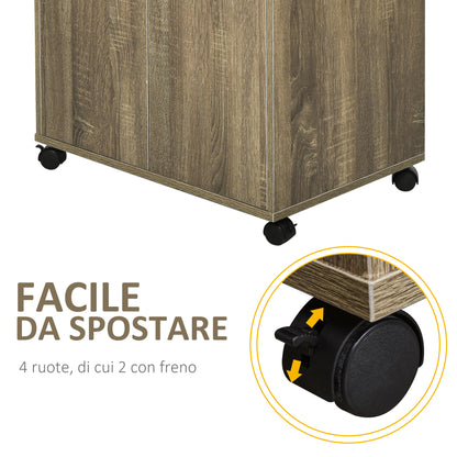 Multi-Purpose Kitchen Cart with 4 Wheels, Cabinet with Shelf for Microwave in Particle Board, 60.4x40.3x97cm, Gray