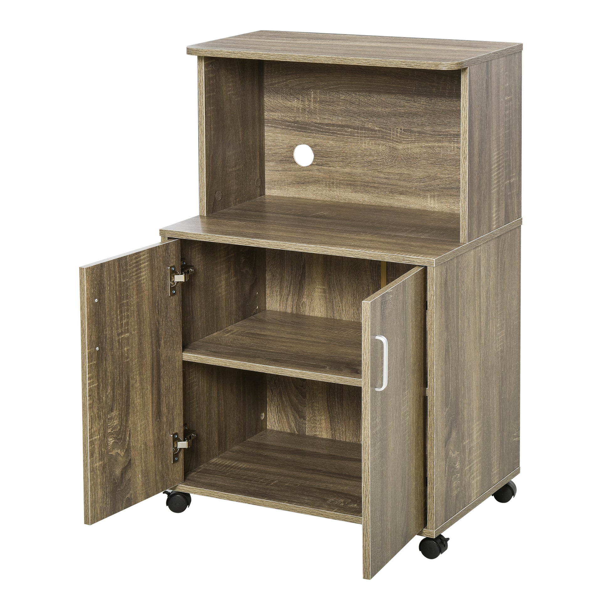 Multi-Purpose Kitchen Cart with 4 Wheels, Cabinet with Shelf for Microwave in Particle Board, 60.4x40.3x97cm, Gray