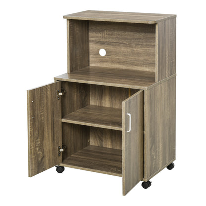 Multi-Purpose Kitchen Cart with 4 Wheels, Cabinet with Shelf for Microwave in Particle Board, 60.4x40.3x97cm, Gray