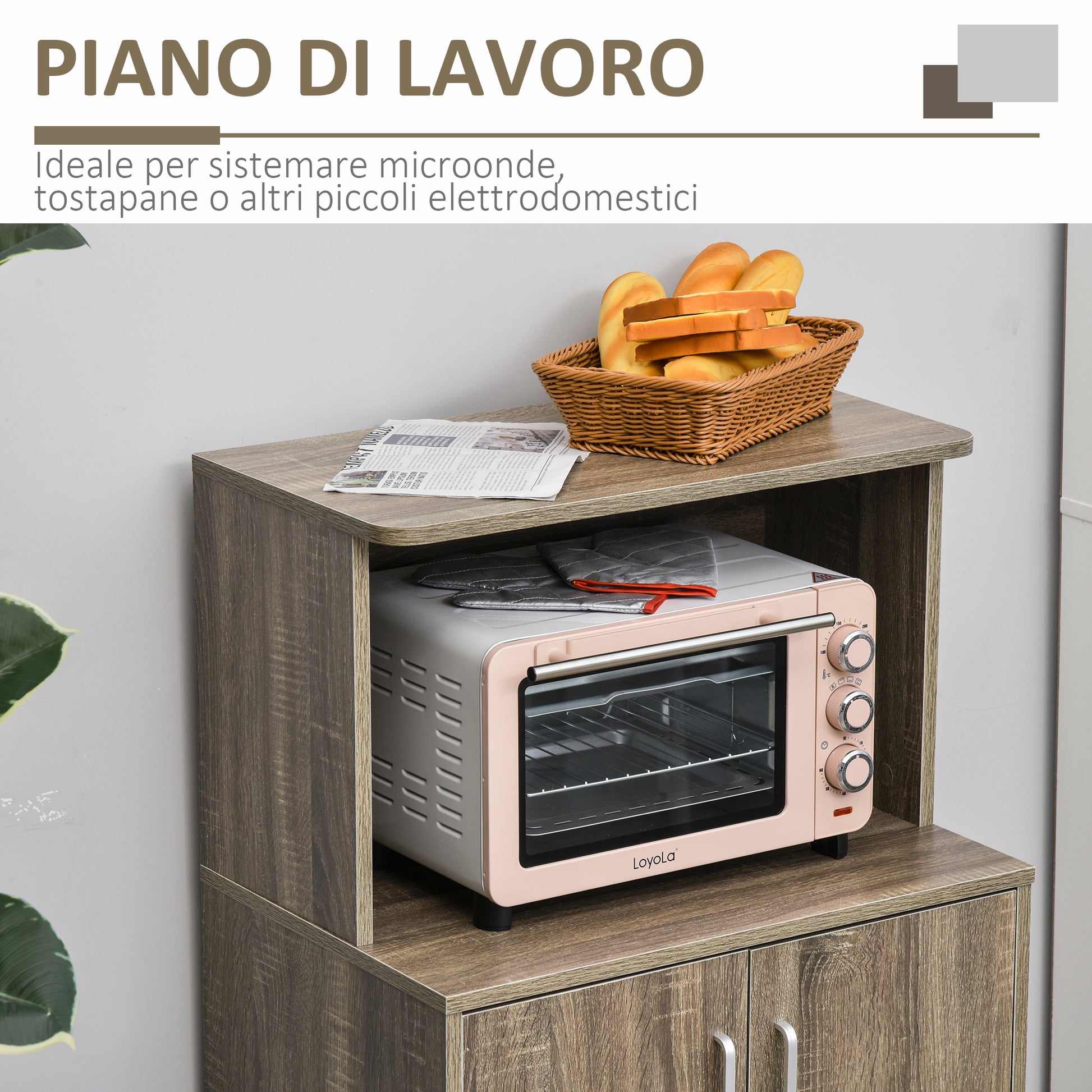 Multi-Purpose Kitchen Cart with 4 Wheels, Cabinet with Shelf for Microwave in Particle Board, 60.4x40.3x97cm, Gray