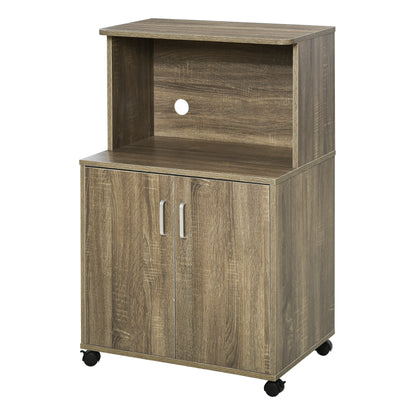Multi-Purpose Kitchen Cart with 4 Wheels, Cabinet with Shelf for Microwave in Particle Board, 60.4x40.3x97cm, Gray