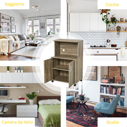 Multi-Purpose Kitchen Cart with 4 Wheels, Cabinet with Shelf for Microwave in Particle Board, 60.4x40.3x97cm, Gray