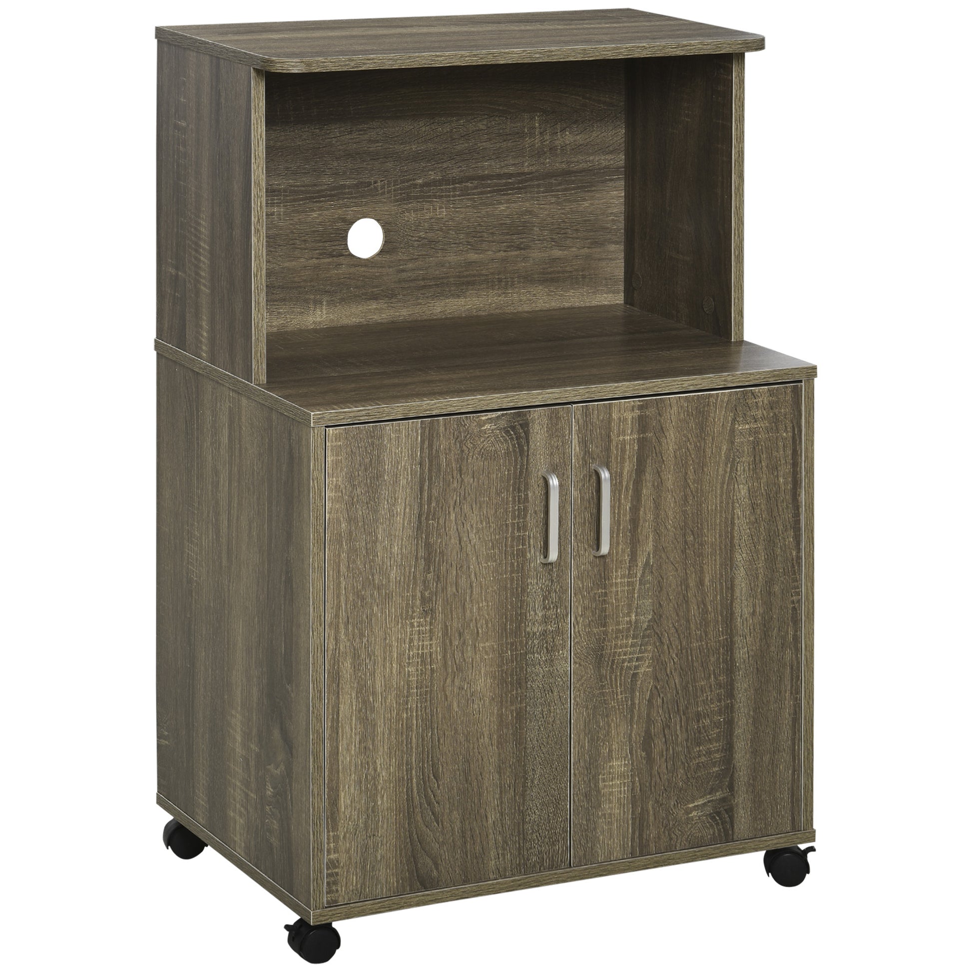 Multi-Purpose Kitchen Cart with 4 Wheels, Cabinet with Shelf for Microwave in Particle Board, 60.4x40.3x97cm, Gray