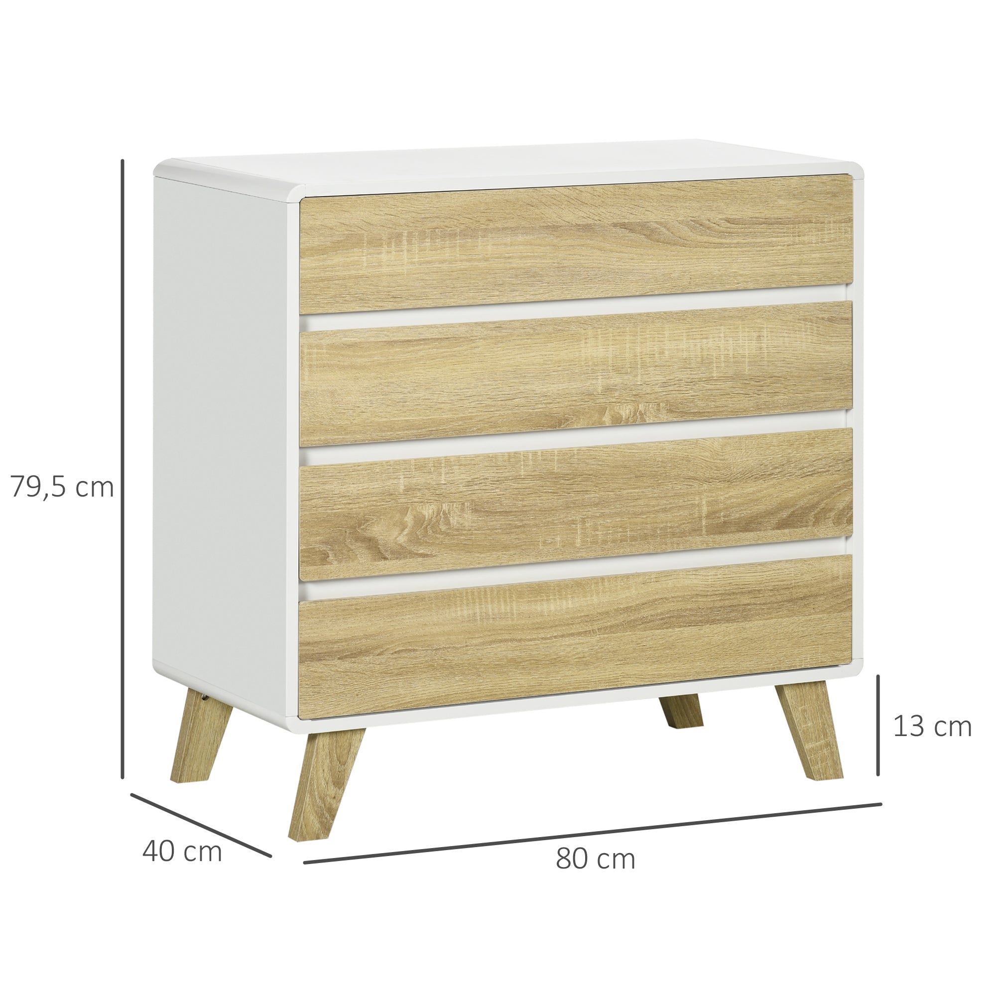 4-drawer chest of drawers Scandinavian design storage unit for hallway, bedroom, living room, bathroom 80 x 40 x 79.5 cm white and wood effect