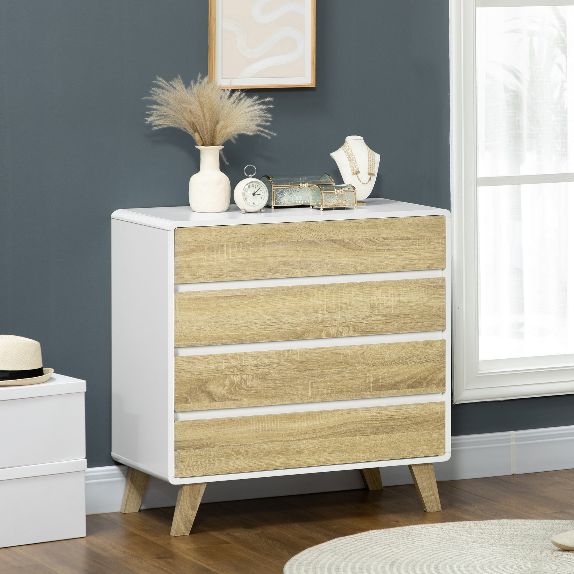 4-drawer chest of drawers Scandinavian design storage unit for hallway, bedroom, living room, bathroom 80 x 40 x 79.5 cm white and wood effect
