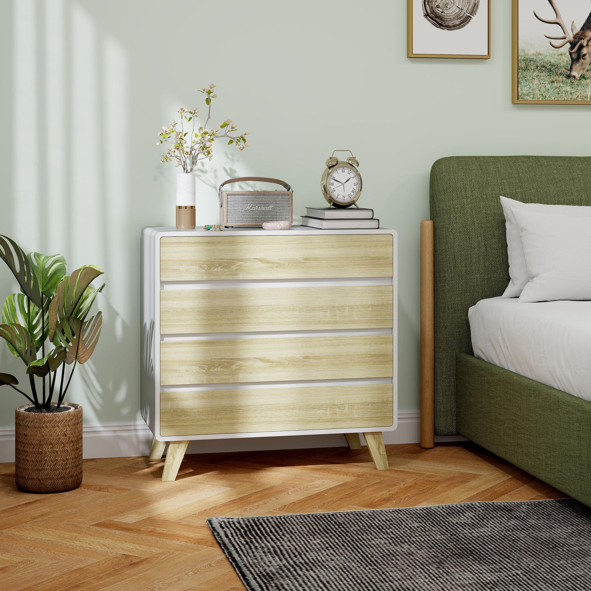 4-drawer chest of drawers Scandinavian design storage unit for hallway, bedroom, living room, bathroom 80 x 40 x 79.5 cm white and wood effect