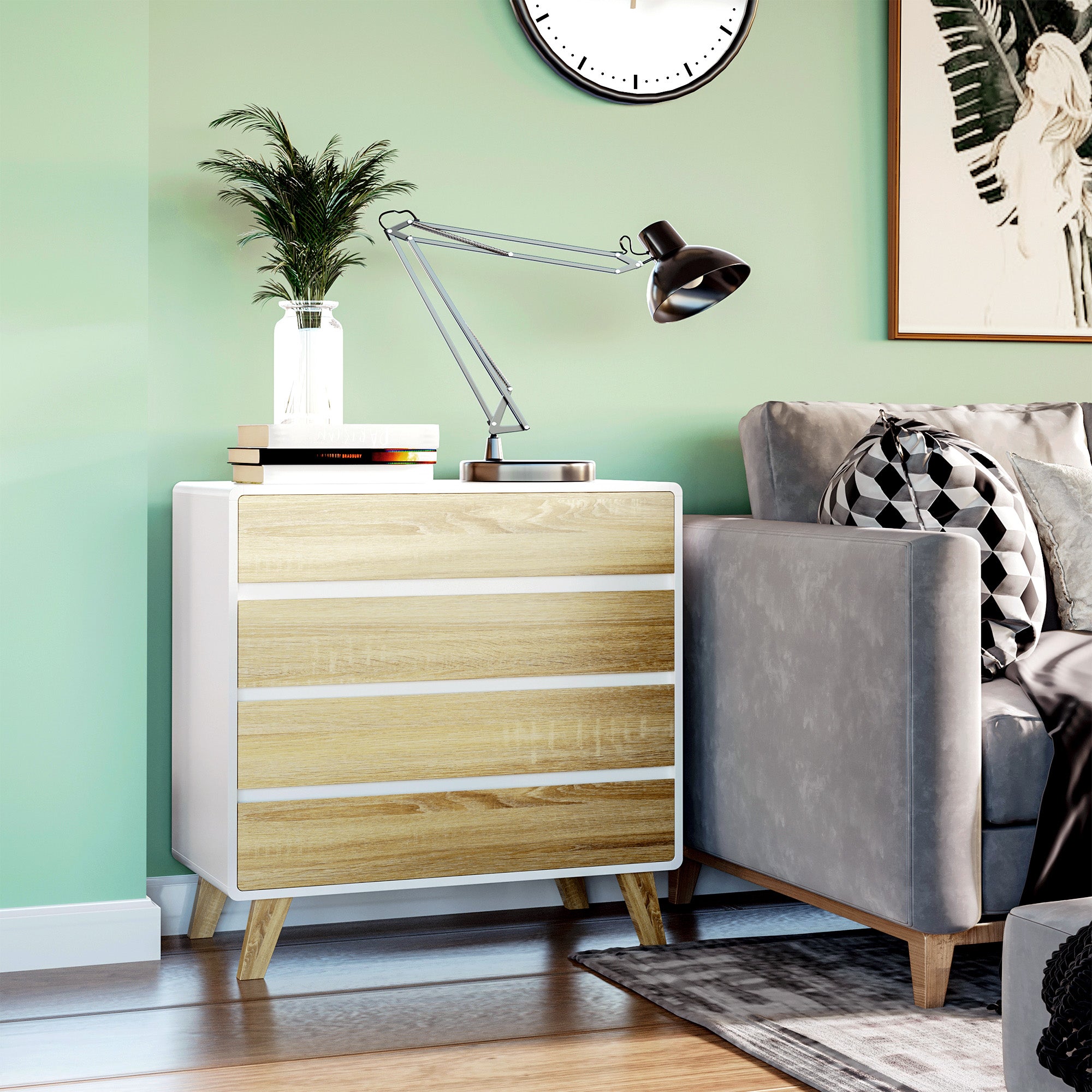 4-drawer chest of drawers Scandinavian design storage unit for hallway, bedroom, living room, bathroom 80 x 40 x 79.5 cm white and wood effect