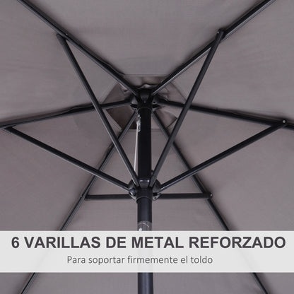 Aluminum Garden Umbrella Ø260x235 cm Reclining Patio Parasol with Crank and 6 Metal Rods for Outdoor Terrace Balcony Gray
