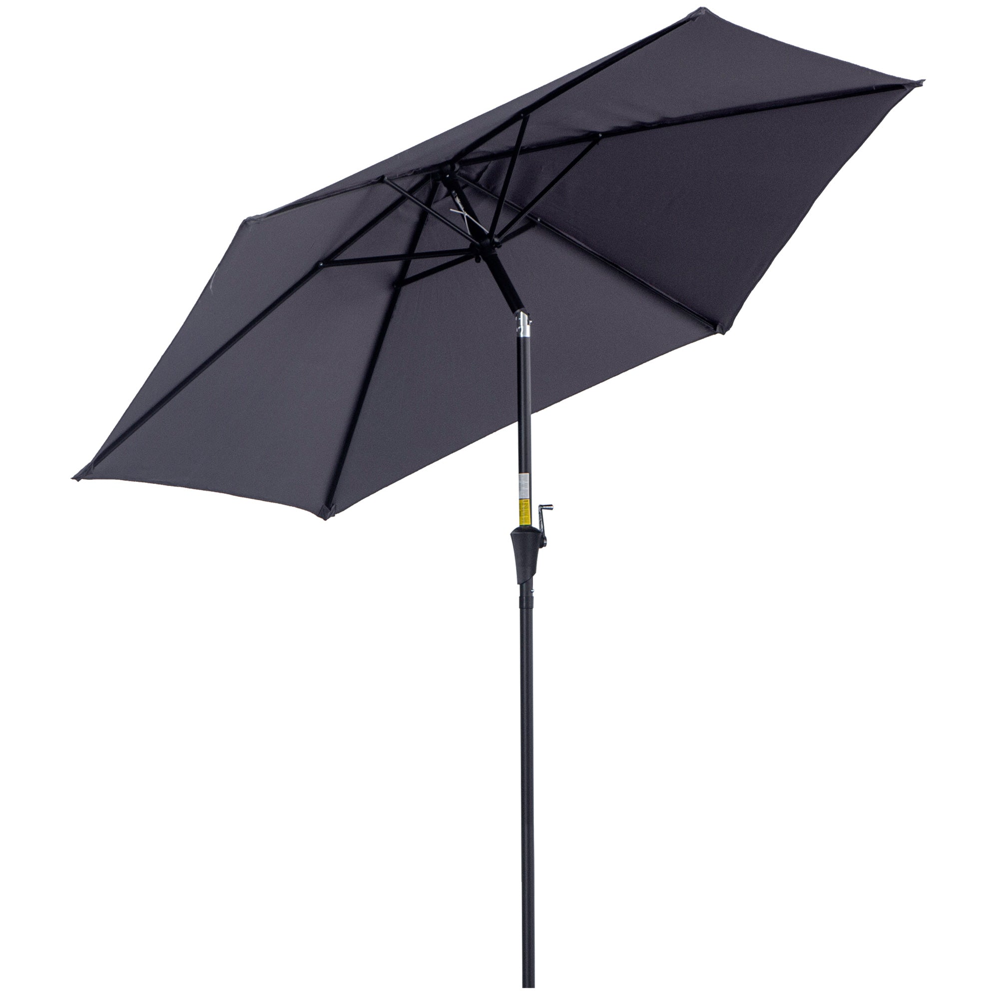 Aluminum Garden Umbrella Ø260x235 cm Reclining Patio Parasol with Crank and 6 Metal Rods for Outdoor Terrace Balcony Gray