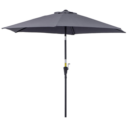 Aluminum Garden Umbrella Ø260x235 cm Reclining Patio Parasol with Crank and 6 Metal Rods for Outdoor Terrace Balcony Gray