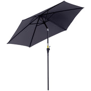 Aluminum Garden Umbrella Ø260x235 cm Reclining Patio Parasol with Crank and 6 Metal Rods for Outdoor Terrace Balcony Gray