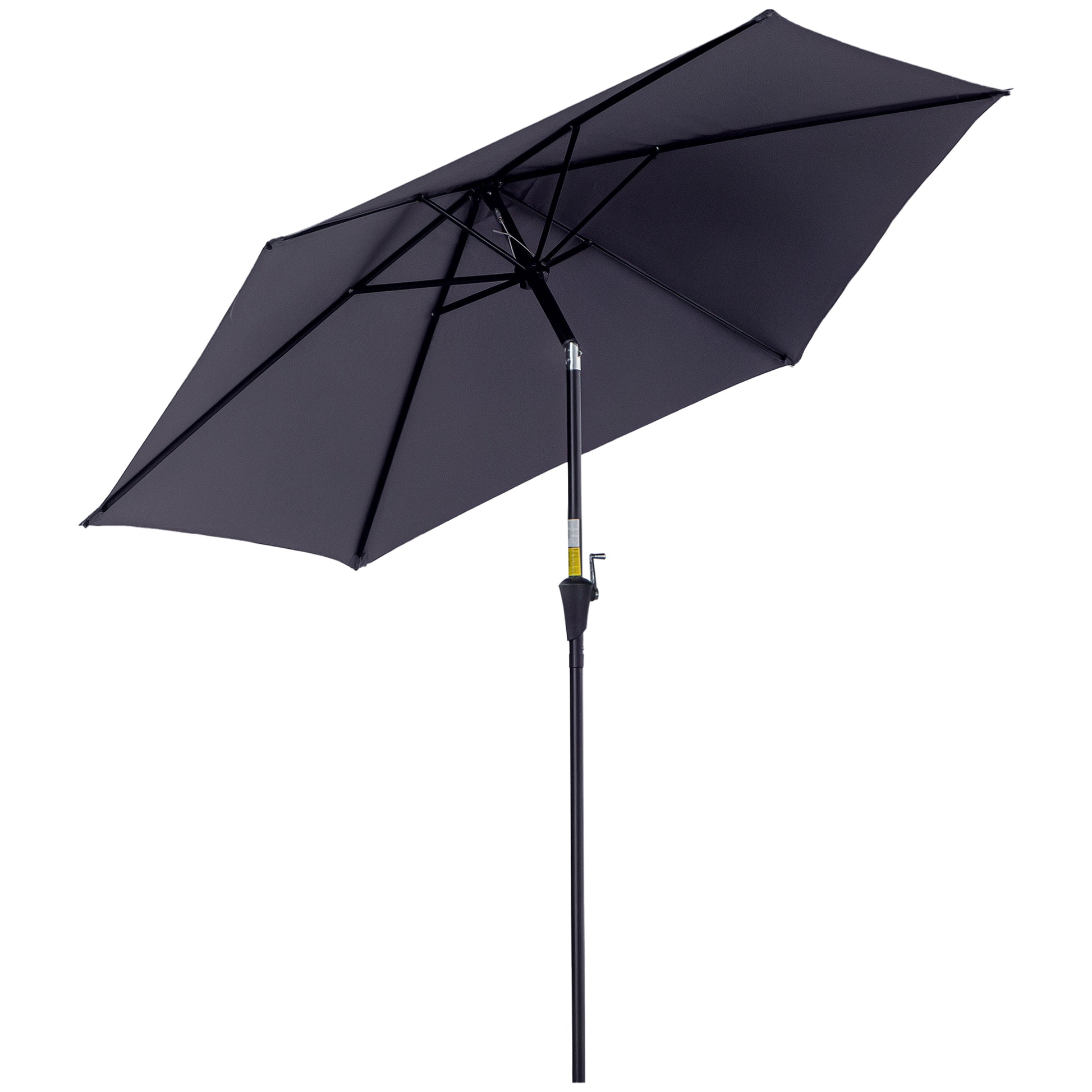 Aluminum Garden Umbrella Ø260x235 cm Reclining Patio Parasol with Crank and 6 Metal Rods for Outdoor Terrace Balcony Gray